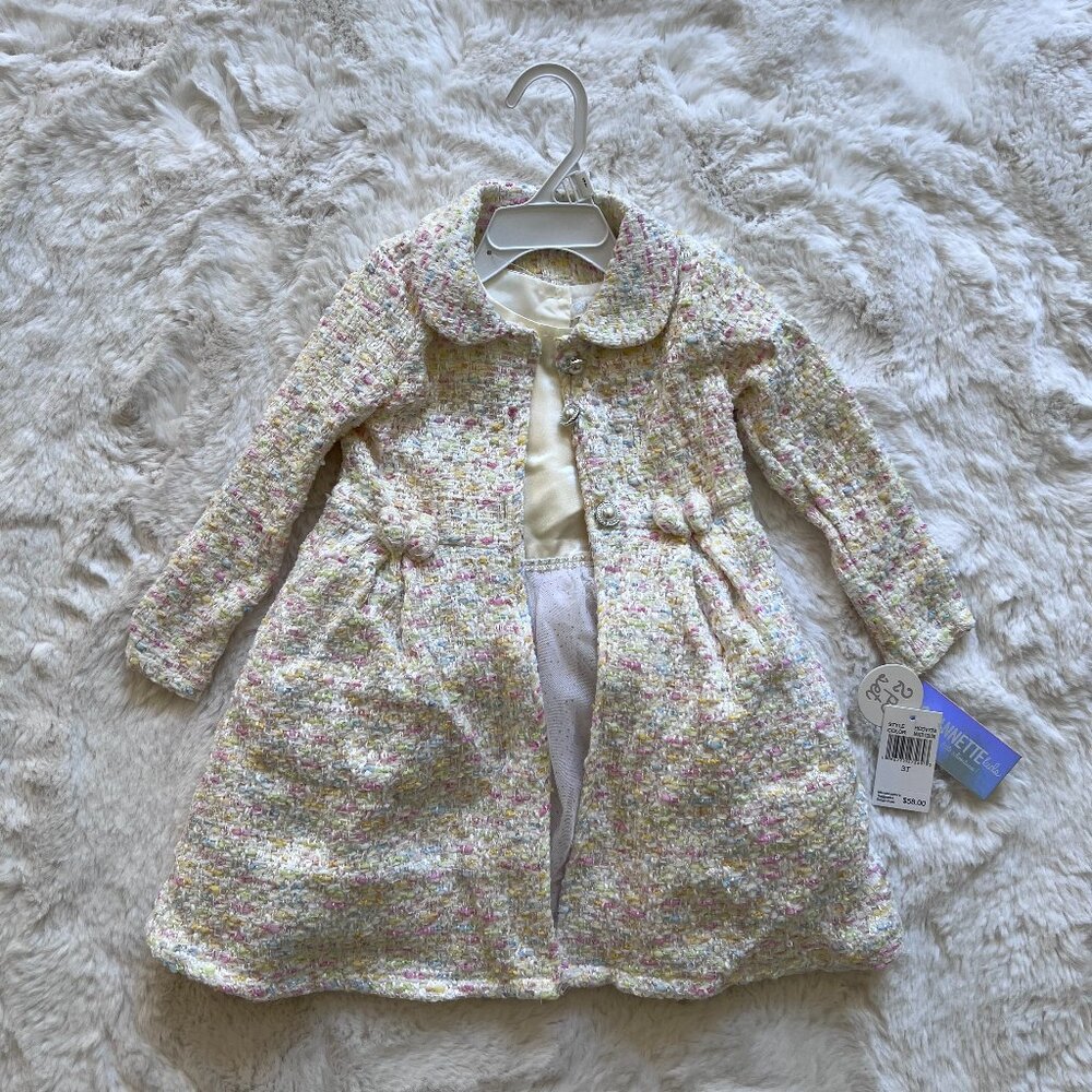 Nannette Kids Girls 2-Piece Multi-color Coat and White Dress Size 3T NWT